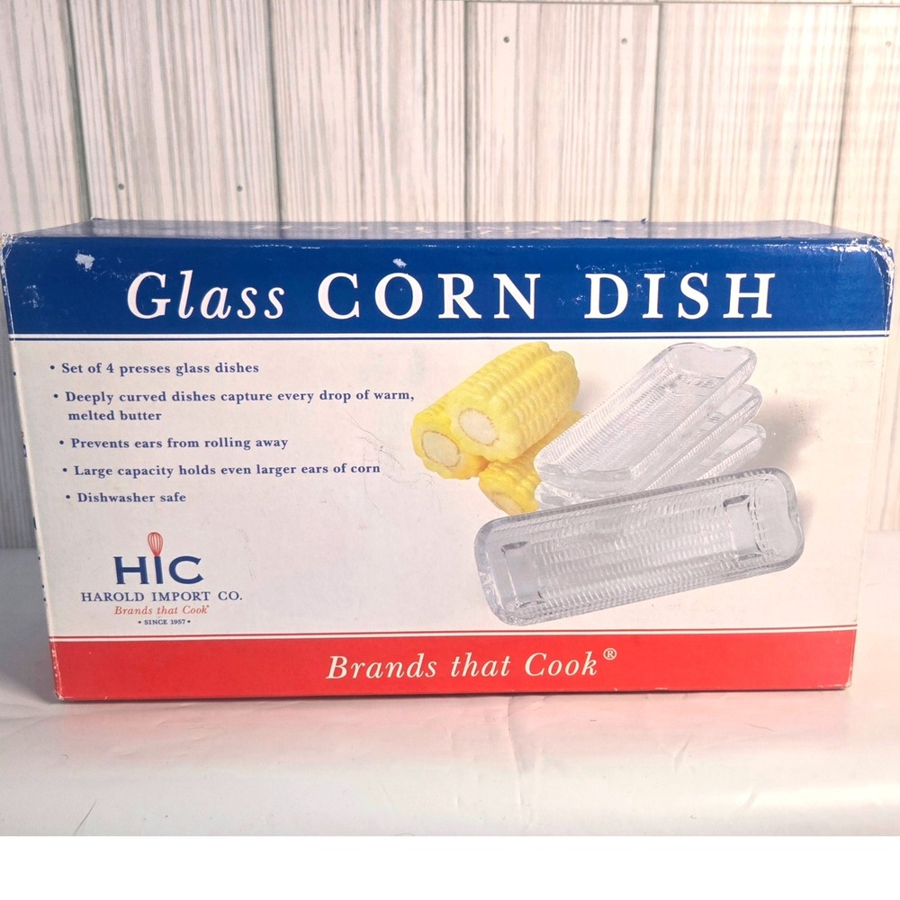 HIC Harold‎ Import Co Glass Corn on The Cob Dishes, Set of 4, Kitchenware